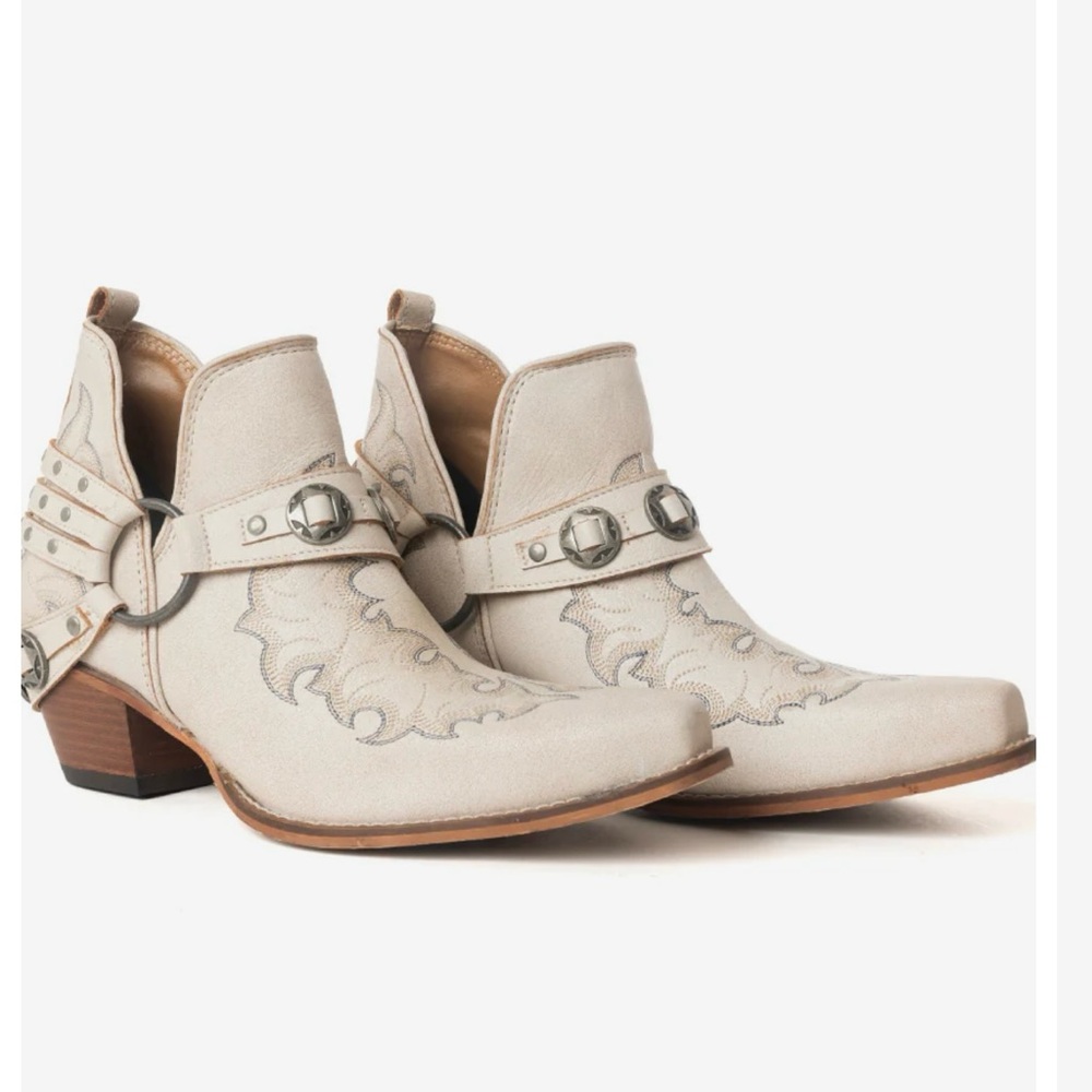 Myra Bag Cream Ankle Boots with Buckle Detail
